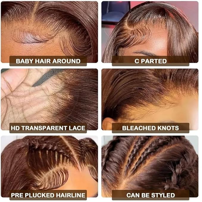 250% Density Chocolate Brown Lace Front Wig Human Hair 13x4 Body Wave Lace Front Wigs Colored Human Hair Wigs For Women HD Transparent Lace Front Wig(26 Inch,Chocolate Brown Wig)