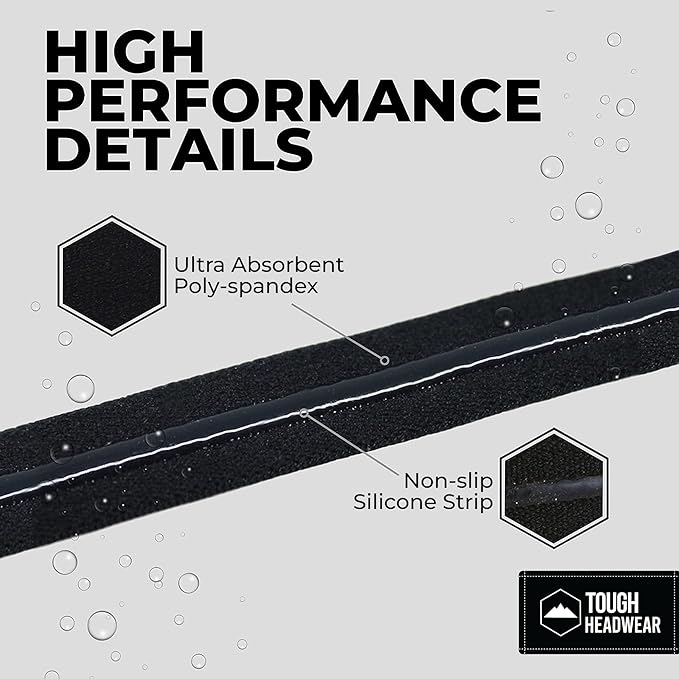 Tough Headwear Thin Elastic Headbands - Sports Headbands for Women & Men - Mens Workout Headband - Running or Soccer Headband
