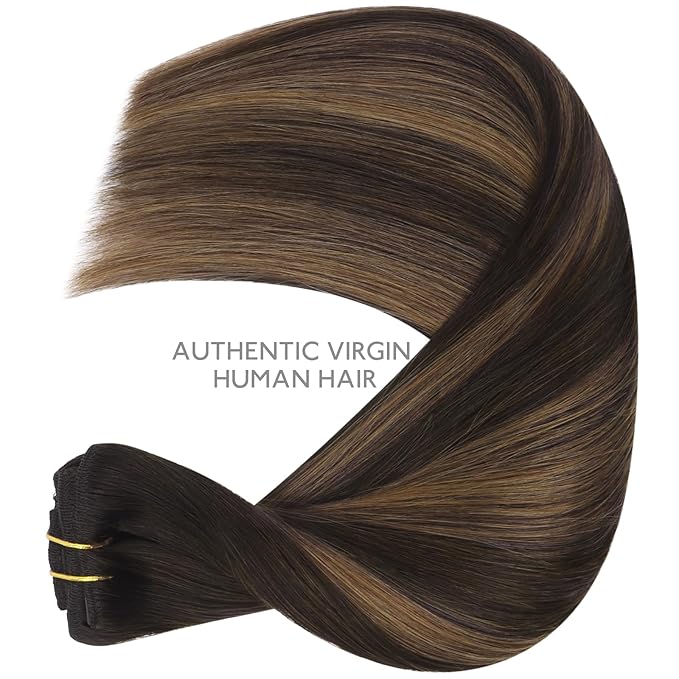 WENNALIFE Clip in Hair Extensions Real Human Hair, 18 Inch 120g 7pcs Dark Brown to Chestnut Brown Balayage Hair Extensions Clip In Human Hair Remy Clip Real Human Hair Double Weft