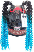 Helmet Pigtails Gradient Ramp Helmet Curly Ponytail Helmet Hair with Suction Cup for Motor Bike 2PCS Ombre Black to Deep Blue (Helmet not Included)