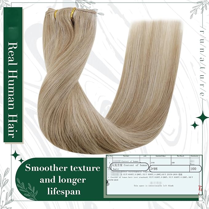 RUNATURE Clip in Hair Extensions Real Human Hair, Natural Hair Extensions Clip Ins, Remy Human Hair for Women Double Weft 18 Inch 50g 3pcs #16P22 Dark Ash Blonde Highlight Light Blonde