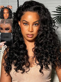KLAIYI Water Wave Pre Everything Glueless 13x4 Lace Front Wigs Human Hair Precut Lace Pre Plucked Pre Bleached Bye Bye Knots Curly Wear and Go Beginners Wig with Drawstring 30S Ready to Wear 22Inch