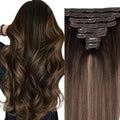 Straight Clip In Hair Extensions Real Human Hair 8Pcs Clip In Balayage Dark Brown to Chestnut Brown Human Hair Extensions with 18Clips Lace Weft 120g 20inch