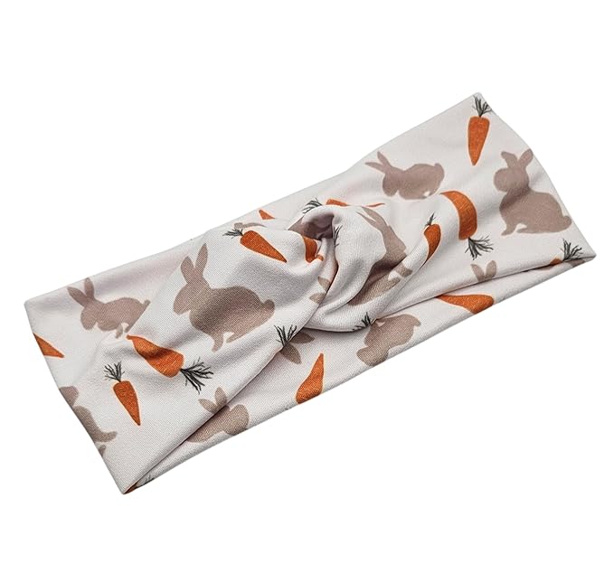 Soft Stretchy Headband, 3-in-1 Versatile Twist Style, One-Piece (Bunnies & Carrots, Adult)