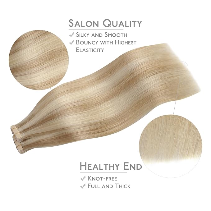 WENNALIFE Tape in Hair Extensions Human Hair, 40pcs 100g 22 inch Dirty Blonde Highlighted Bleach Blonde Hair Extensions Real Human Hair Straight Tape in Extensions Invisible Human Hair Extensions