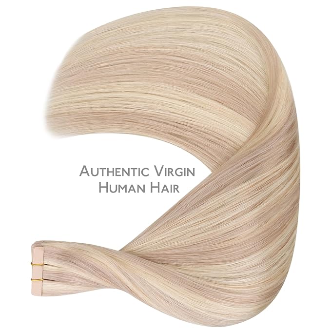 WENNALIFE Tape in Hair Extensions Human Hair, 20pcs 30g 10 inch Balayage Light Wheat Platinum Blonde Remy Hair Extensions Straight Human Hair Tape in Extensions Skin Weft Tape Extensions Human Hair