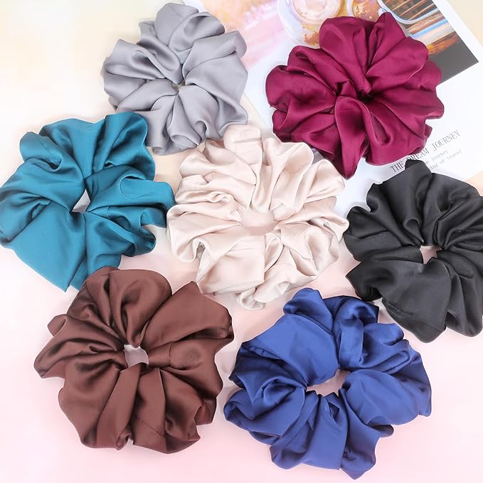IVARYSS Big Scrunchies for Women Thick Hair, Premium Satin Softer than Silk, XL 6 Inch Extra Large Scrunchy Elastic Hair Bands Accessories, 6 Pack, Multi