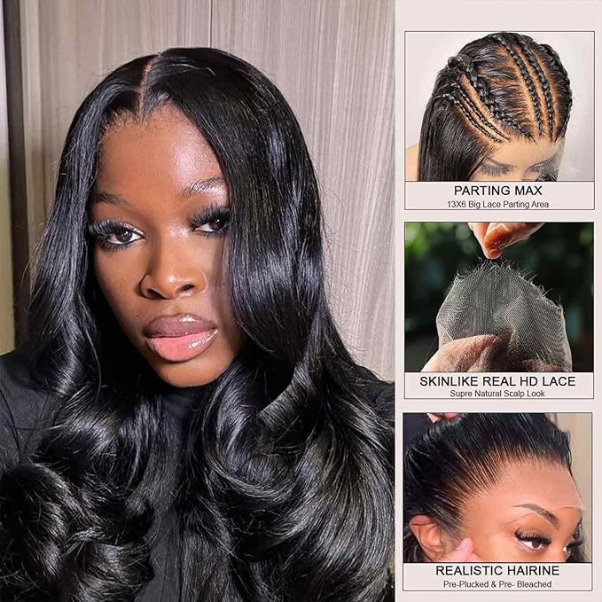 WOWANGEL 13x6 HD Lace Front Wigs Human Hair Body Wave Pre Plucked SKINLIKE 0.1mm Extremely Thin Real HD Lace Front Wigs 180% Density Glueless Human Hair Wigs for Women 26 Inch