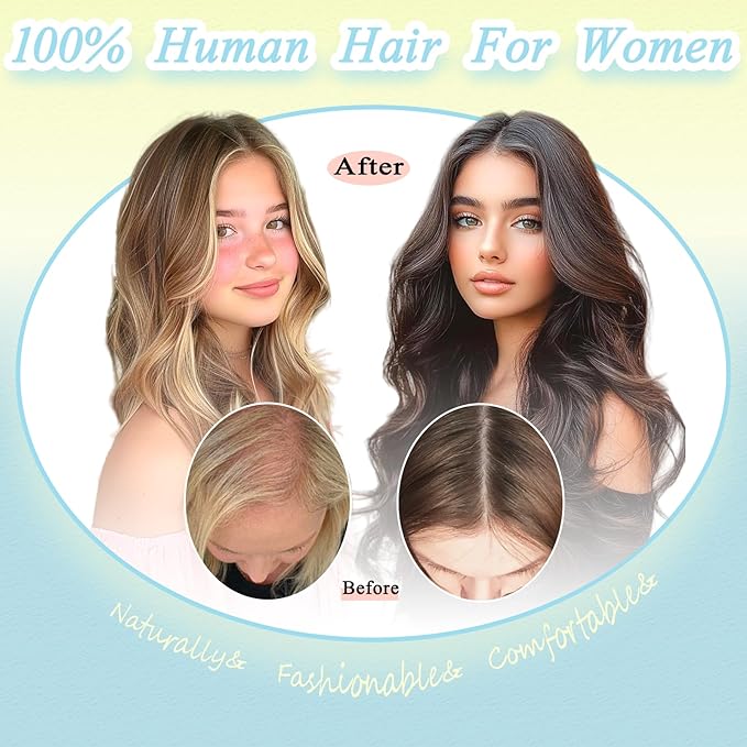 Hair Toppers for Women Real Human Hair, 360° 3D Toppers Pieces for Women with Thinning Crown Side Bangs 14 Inch Upgrade Big Basement (Black, 14 Inch Side Bangs)