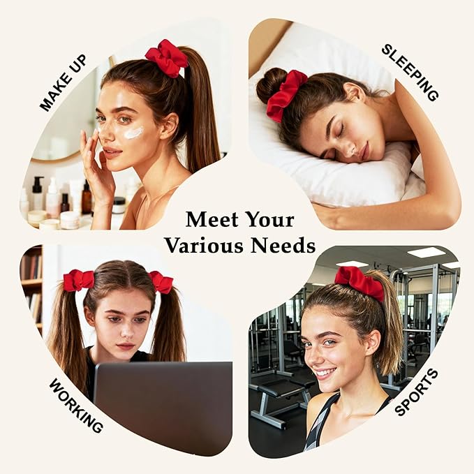 Satin Scrunchies for Women – 8PCS Red Silk Hair Ties – No Crease, Frizz-Free, Gentle Elastic Hair Bands for Thick & Thin Hair, Soft & Stylish Hair Accessories Gifts