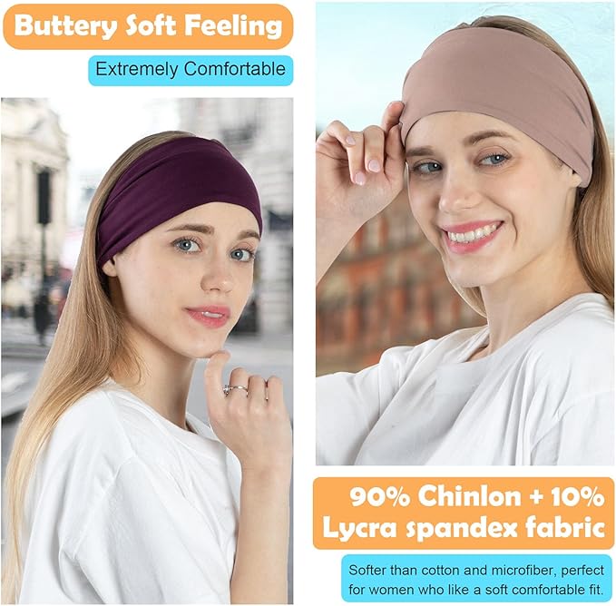 RITOPER Wide Headbands for Women Non Slip, Workout Yoga Running Womens Headband Boho Hair Bands for Women's Hair, Thick Sweat Head Bands Solid Head Wraps Bandana