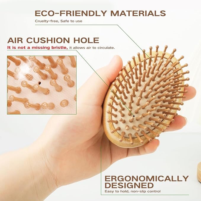 Bamboo Hair Brush(No handle), Massaging Scalp, Detangling Brush for Hair Growth for Women, Men &Kids, Eco-friendly Natural Wooden for All Hair Types