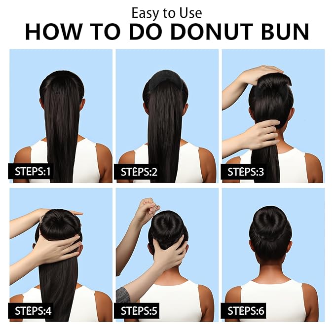FANDAMEI Hair Bun Maker Set- 8 PCS Hair Donuts for Buns (2 Extra-large,2 Large,2 Medium and 2 Small), 40 PCS Bobby Pins, 5 PCS Hair Elastic Ties Black,Bun Maker - Black
