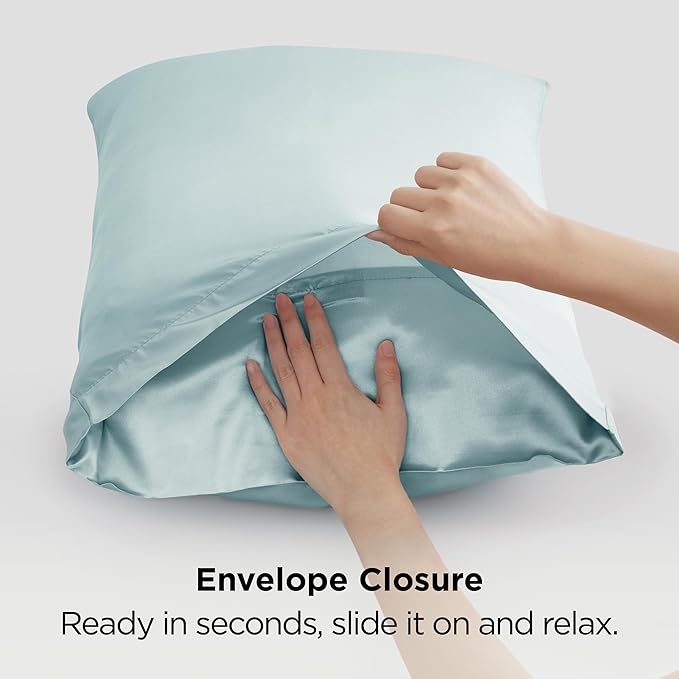 Bedsure Satin Pillowcases, Similar to Silk Pillow Cases Queen Size Set of 2, Pillow Case for Sleeping Women with Envelope Closure, Gifts for Women Men, Light Turquoise, 20x30 Inches, 2pcs