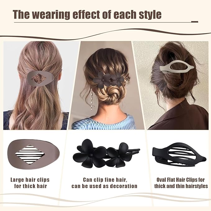 Matte Flat Hair Clips for Women, 3 Styles Non-slip Flat Claw Clips for Thick or Thin Hair, for Curly Straight Duckbills Flat Hairs Clips For Women & Girls