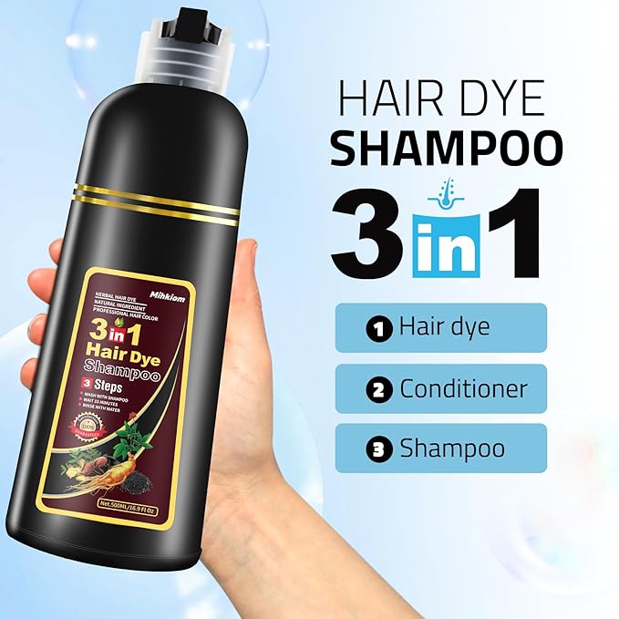 Brown Hair Dye Shampoo 3 in 1 for Women & Men, Hair Color Shampoo Refresh Hair Only 20 Mins - Natural Plant - Champu Para Pintar el Pelo