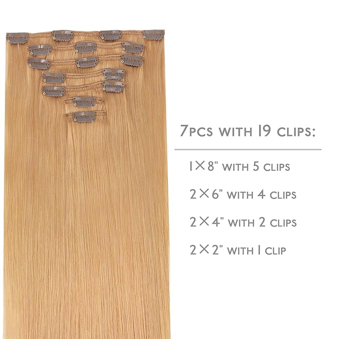 WENNALIFE Clip in Hair Extensions Real Human Hair, 22 Inch 120g 7pcs Human Hair Extensions Clip In Human Hair, Strawberry Blonde Hair Extensions Clip In Real Hair Coloured Remy Human Hair Extensions