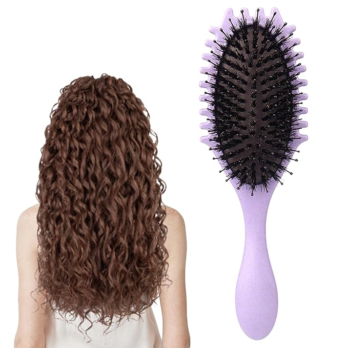 Curly Defining Brush, Curly Hair Styling Brushes Detangler Soft Bristle Hair Brush 1-Pack (Purple)