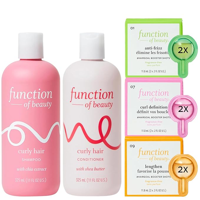 Function of Beauty Curly Hair Set with Shampoo, Conditioner & Add-In Booster Treatment - Curl Definition, Anti-Frizz & Lengthen Booster Shot to Enhance Shampoo, Conditioners & Hair Care Products