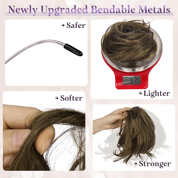 RUWISS Claw Clip Short Human Hair Ponytail Extension with Bendable Metals for DIY Styles, Straight Messy Bun Hair Piece for Women Thick Hairpieces for Daily Wear, 9 Inch Medium Brown