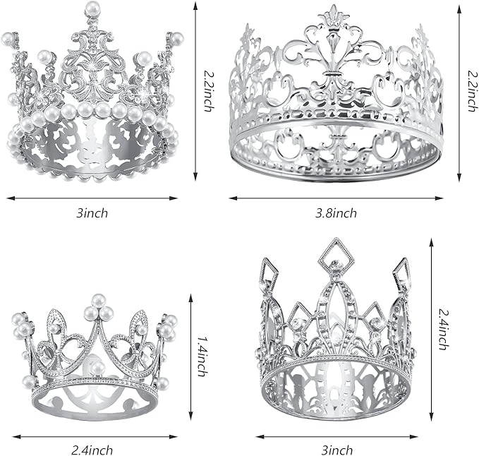 Ferraycle 4 Pieces Silver Crown Cake Topper Birthday Mini Flower Bouquet Crown Cupcake Toppers Crystal Pearl Tiara Wedding Cake Top Hair Ornament for Doll Flower Arrangements Wedding