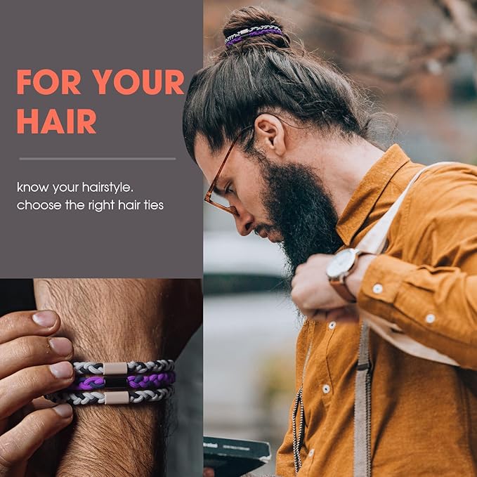 EasYoung 10pcs Braided Men's Hair Ties for Buns, Curly, Thick Dense Hair - Elastic Coils for Men & Women, No Crease