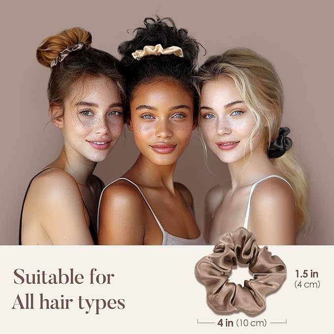 LULUSILK Silk Scrunchies for Hair Sleep, 100% Real Mulberry Silk, No Damage Hair Ties for Women and Girls, Basic Collection, Pack of 3