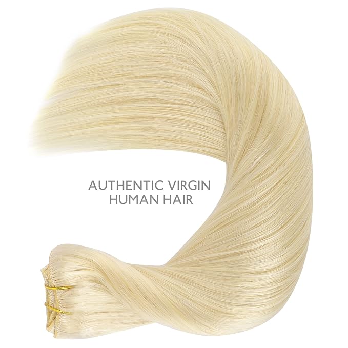 WENNALIFE Clip in Hair Extensions Real Human Hair, 20 Inch 120g 7pcs Human Hair Extensions Clip In Human Hair, Bleach Blonde Hair Extensions Clip In Real Hair Coloured Remy Human Hair Extensions