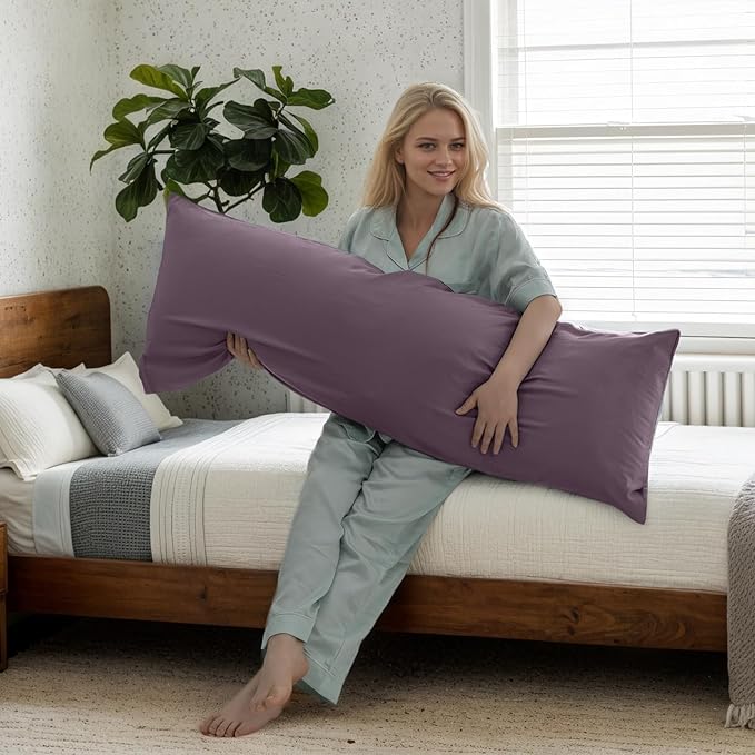Body Cooling Pillow Cases Cover, Bamboo Rayon Body Pillowcases with Zipper Closure, Cool & Breathable Pillow Case for Hot Sleepers and Night Sweats, 20x54 inches, Greish Purple