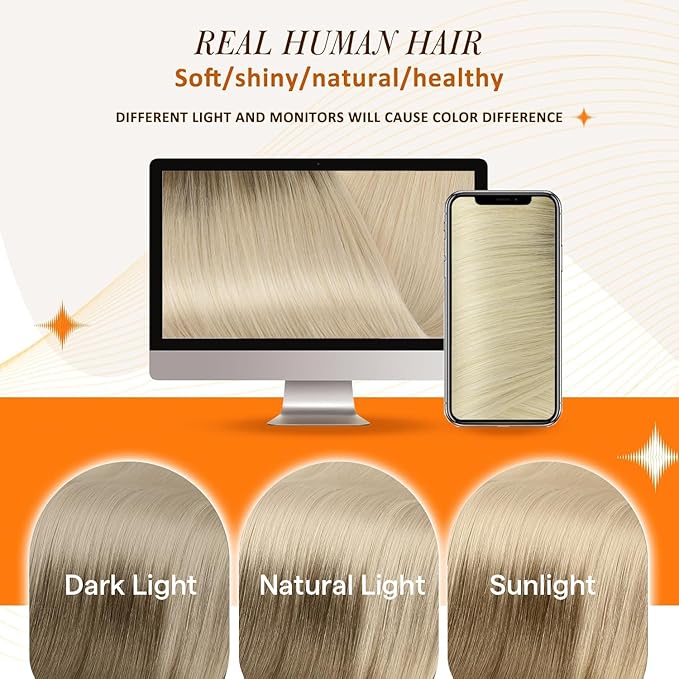 Full Shine Clip in Extensions for Women Ombre Clip in Hair Extensions Ash Brown to Platinum Blonde 22 Inch Seamless Human Hair Clip ins Extension Add Length 120 G 8 PCS