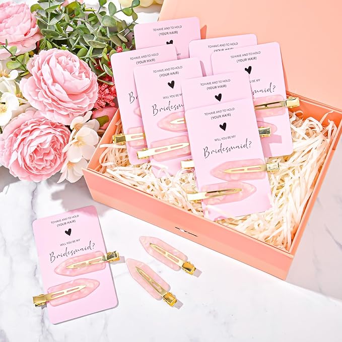 20PCS Bridesmaid Hair Clips - No Bend, Light Pink Hair Clips for Bride, Women & Girls (20Pcs/10Cards)