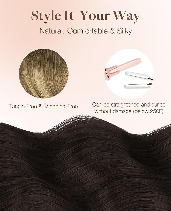 GOO GOO Invisi Edge Tape in Hair Extensions Human Hair, 2/6/18 Balayage Brown to Dirty Blonde, 20pcs 18inch 50g, Virgin Remy Hair, Seamless Injected Tape, Natural Look