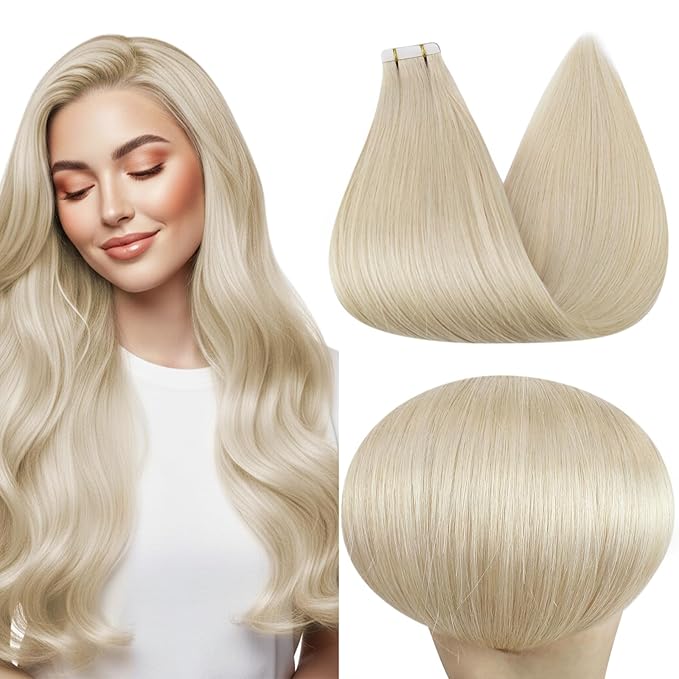 Full Shine Blonde Tape in Hair Extensions Human Hair 12 Inch Seamless Tape in Hair Extensions 60 Platinum Blonde Tape Extensions Soft Natural Tape in Extensions Remy Human Hair 30G Silky 20 Pcs