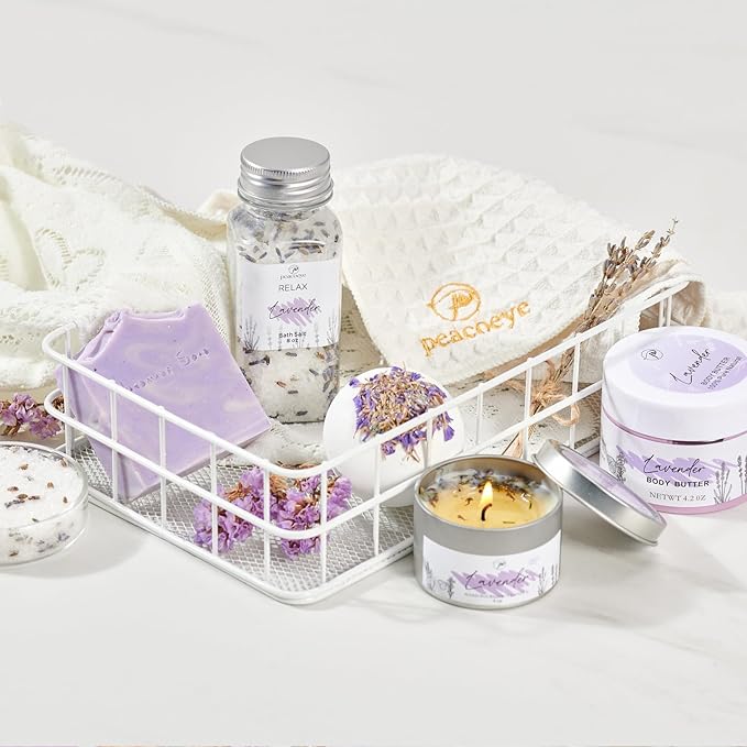 Spa Gifts for Women Christmas Mothers Day Gifts Bath Gift Baskets Relaxing Spa Self Care for Mom Her Sister Wife Auntie Home Bath Care Package Thank You Birthday (Purple -Spa for Women)