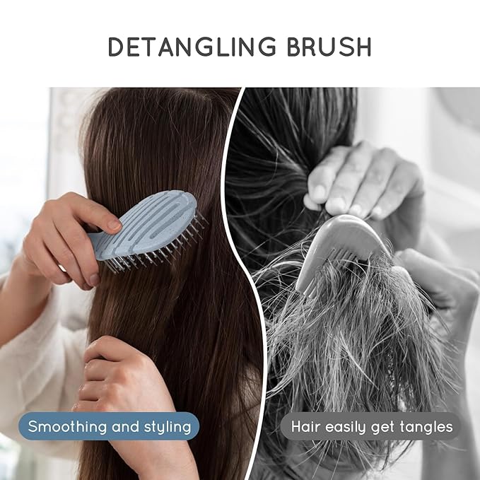 Hair brush, Vented Detangling Brush, Quickly Detangles and Smooths hair for Curly, Thick, and Straight Hair, Hair Brush for Women and Men, Blue, Eco Friendly, Sustainable Material