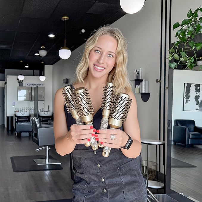 Sndyi Small Round Brush for Blow Out, Nano Thermal Ceramic Ionic Round Hair Brush with Boar Bristles, Boost Shine & Volume, For Short Hair with Quick Blow Drying & Salon Styling -2 Inch, Barrel 1 Inch