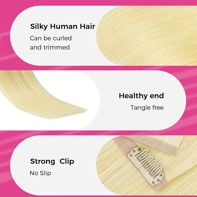 Lashey Clip in Hair Extensions Real Human Hair 4pcs 58g 24 Inch Straight Seamless Clip in Hair Extensions Human Hair Highlights #613 Blonde