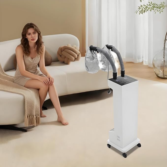 Hair Steamer, Professional Micro Mist Hair Color Processor with 2 Vaporizing Caps, 650W Vertical Hair Care Machine with Rolling Wheels, Salon Spa Equipment for Deep Hair Care Repair, Hair Styling