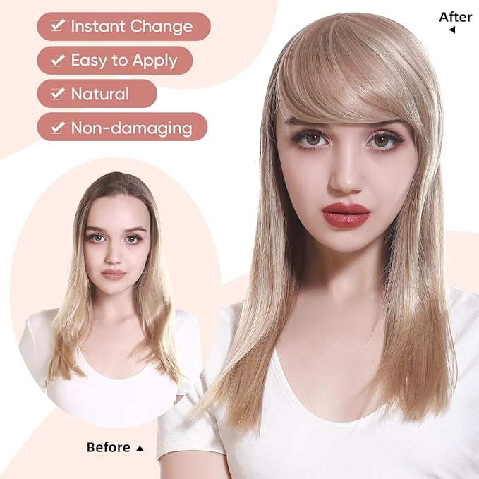 SARLA Straight Side Bangs Extension Clip in Synthetic Hair Pieces for Women Ash Medium Brown/Ash Blonde