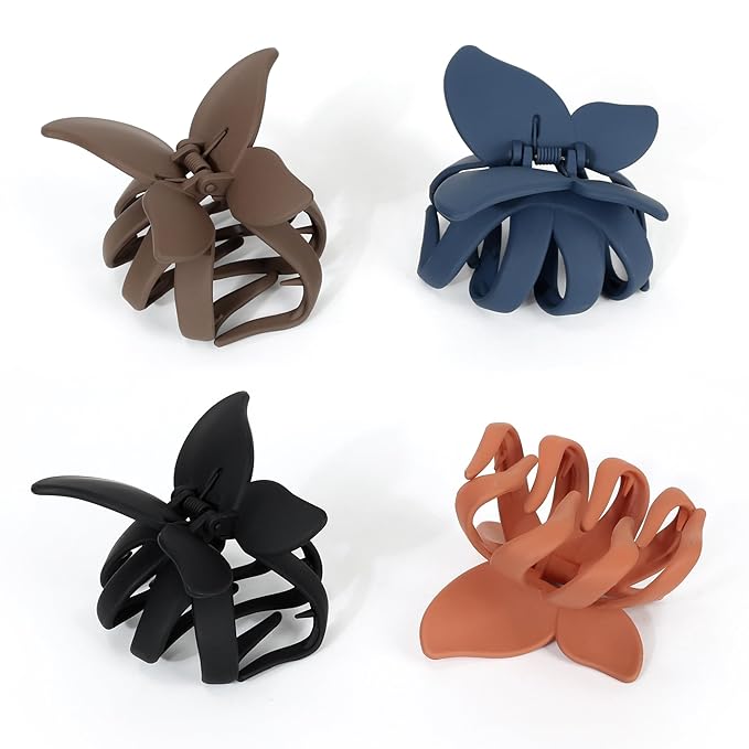 Large Butterfly Hair Claw Clips Octopus Claw Clips for Long Thick Thin Wavy Curly Hair, Strong Hold Non-Slip Grip Hair Accessories for Women 4 PCS（Black,Navy Blue,brown,Orange）