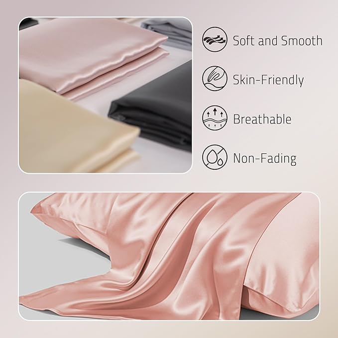 Mulberry Silk Pillowcases Set of 2, Both Sides Real Silk Pillow Covers for Hair and Skin Cool Pillowcase Organic Silk Pillowcase 2 Pack with Hidden Zipper, Coral Pink, King (20"×36")