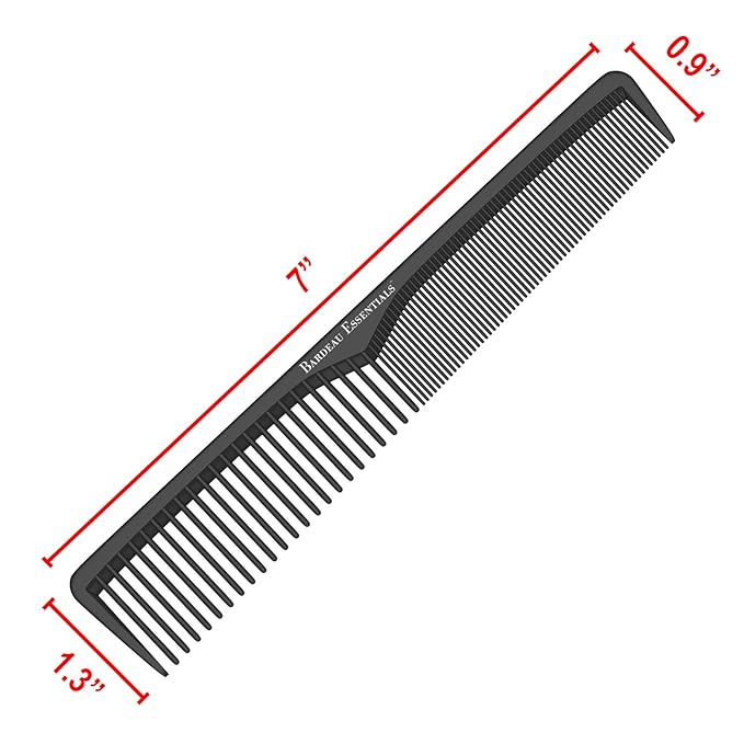 Styling Comb (5 Pack) | Professional 7 Inch Black Carbon Fiber Anti Static Chemical And Heat Resistant Comb For All Hair Types | Fine and Wide Tooth Combs For Men and Women | By Bardeau Essentials