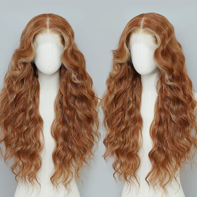 Synthetic Lace Front Wigs Pre Plucked Long Wavy 13x4 HD Lace Ginger Blonde Skunk Stripe Wig 100% Futura Premium Lace Wigs For Black Women 26 Inch Ready to Wear Daily Party Use