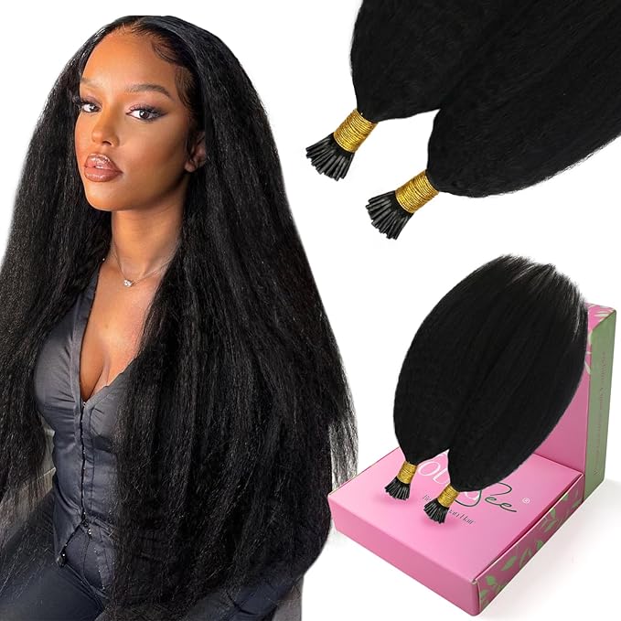 YoungSee I Tip Hair Extensions Human Hair Kinky 22In Itip Human Hair Extensions Black Kinky Straight 50g Itips Hair Extension 50s Cold Fusion Hair Extension Curly for Long Hair