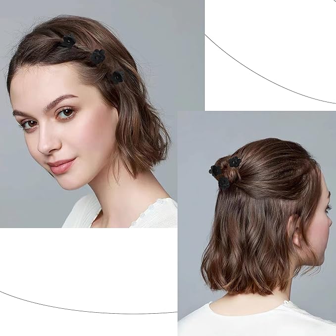 Mini Black Flower Hair Clips - Tiny Claw Clips with Strong Hold for Thin Hair, Cute Nonslip Jaw Clips for Hair Styling Accessories with Box