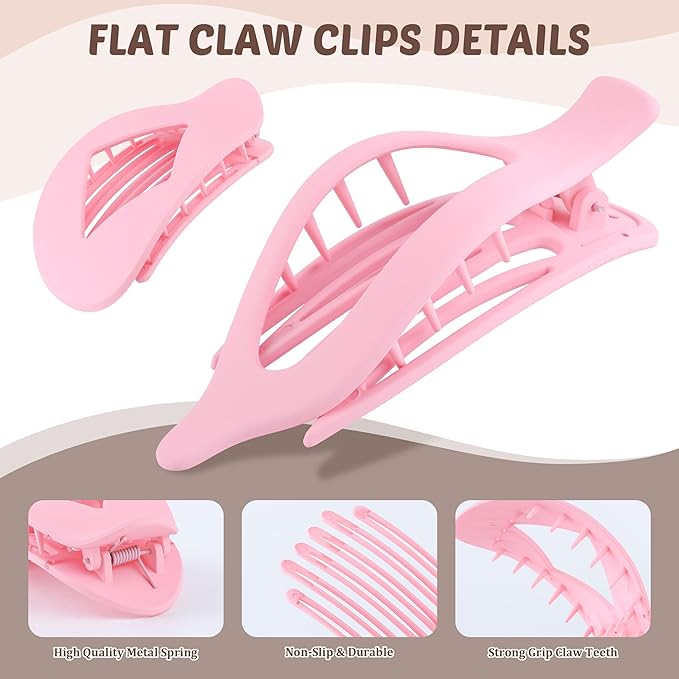 Lourny Flat Hair Clips for Women, 6PCS Flat Claw Clips for Thin Thick Hair Lightweight Non-Slip Claw Clips for Women