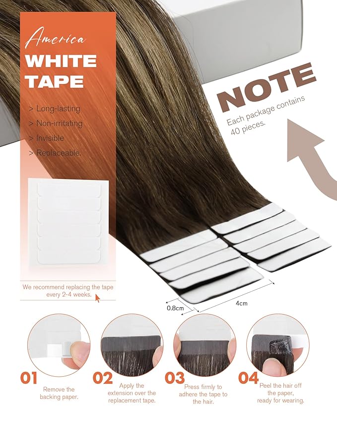 Sunny Hair Tape in Extensions for Women Real Hair 14 inch 100g Tape in Hair Extensions Human Hair Dark Brown Balayage Caramel Blonde Hair Extensions Tape in 40Pcs