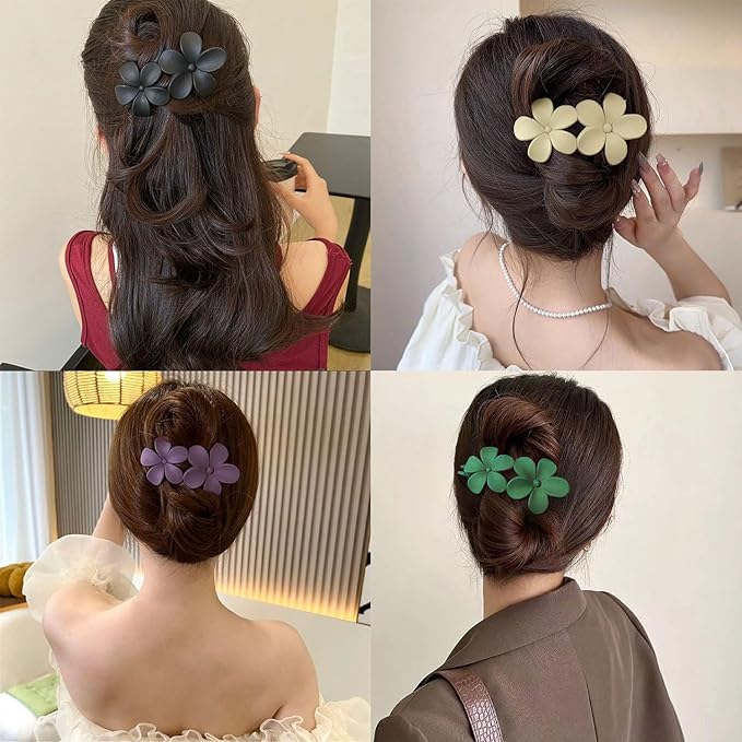 5 Pcs Flower Flat Claw Clips for Women Brown Flat Hair Clips Spring Flat Hair Clips for Thick Hair Non-Slip Matte Claw Clip Cute Floral Hair Clip for Girals