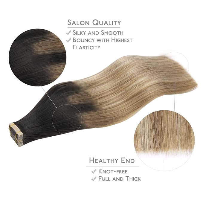 WENNALIFE Tape in Hair Extensions Human Hair, 20pcs 22inch 50g Dark Brown to Chestnut Brown and Dirty Blonde Remy Tape Hair Extensions