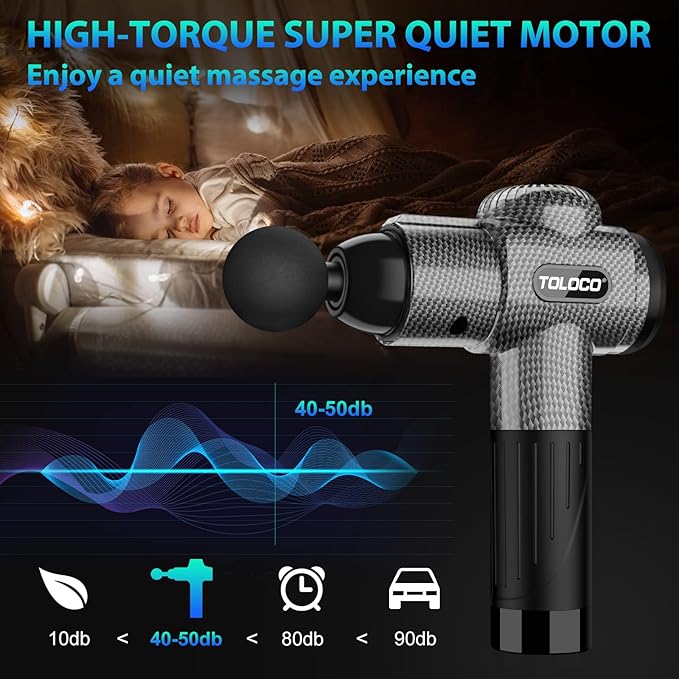 TOLOCO Massage Gun, Deep Tissue Back Massage for Athletes for Pain Relief, Percussion Massager with 10 Massages Heads & Silent Brushless Motor, Christmas Gifts for Women, Men, Carbon